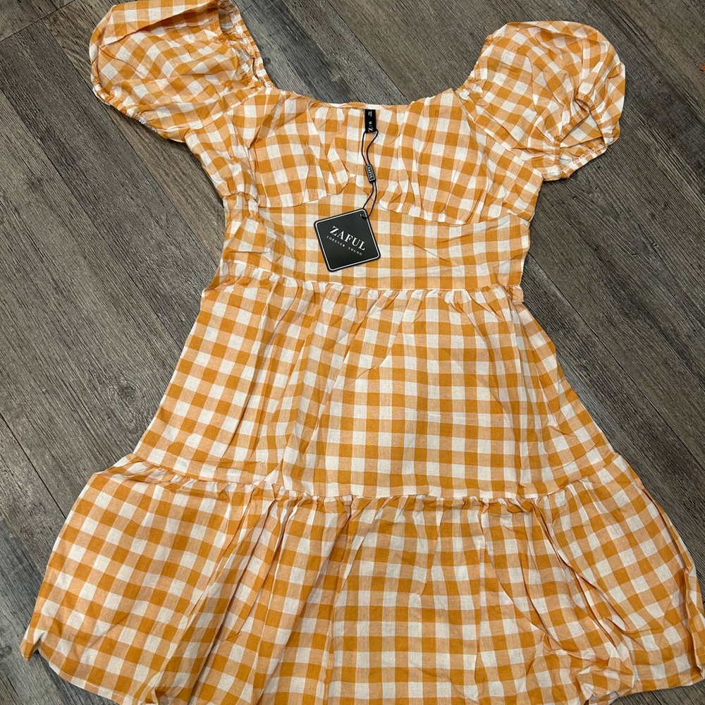 Zaful dama  Orange Gingham Dress